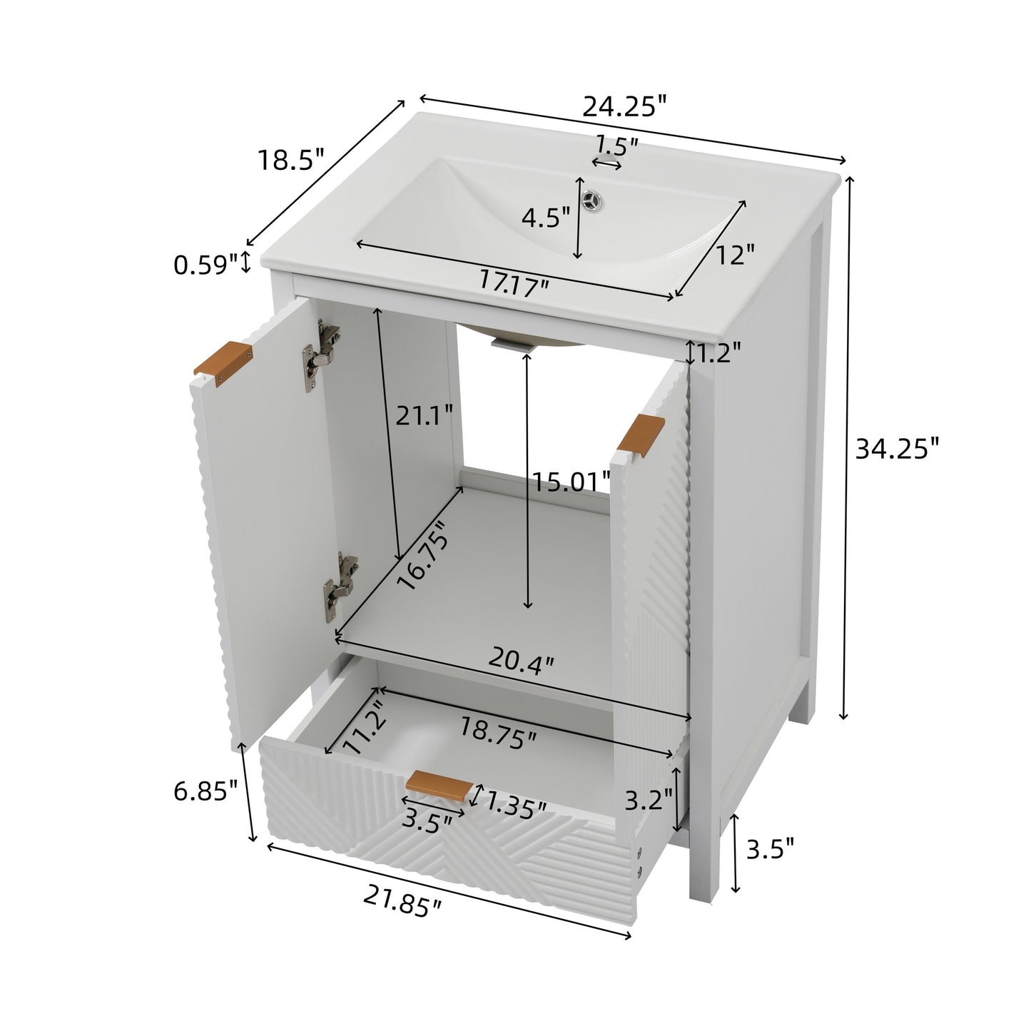 24 Inches Bathroom Vanity with Sink Combo, Modern Bathroom Vanity with Single Faucet Hole