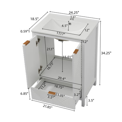 24 Inches Bathroom Vanity with Sink Combo, Modern Bathroom Vanity with Single Faucet Hole