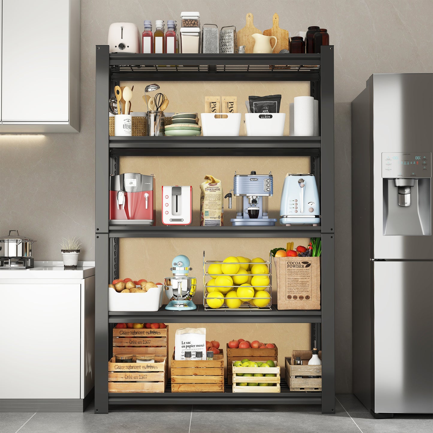 5 -Tier Heavy Duty Black Metal Utility shelving unit with Ventilated Shelves ( 35.5-in W x 15.8-in D x 72-in H )