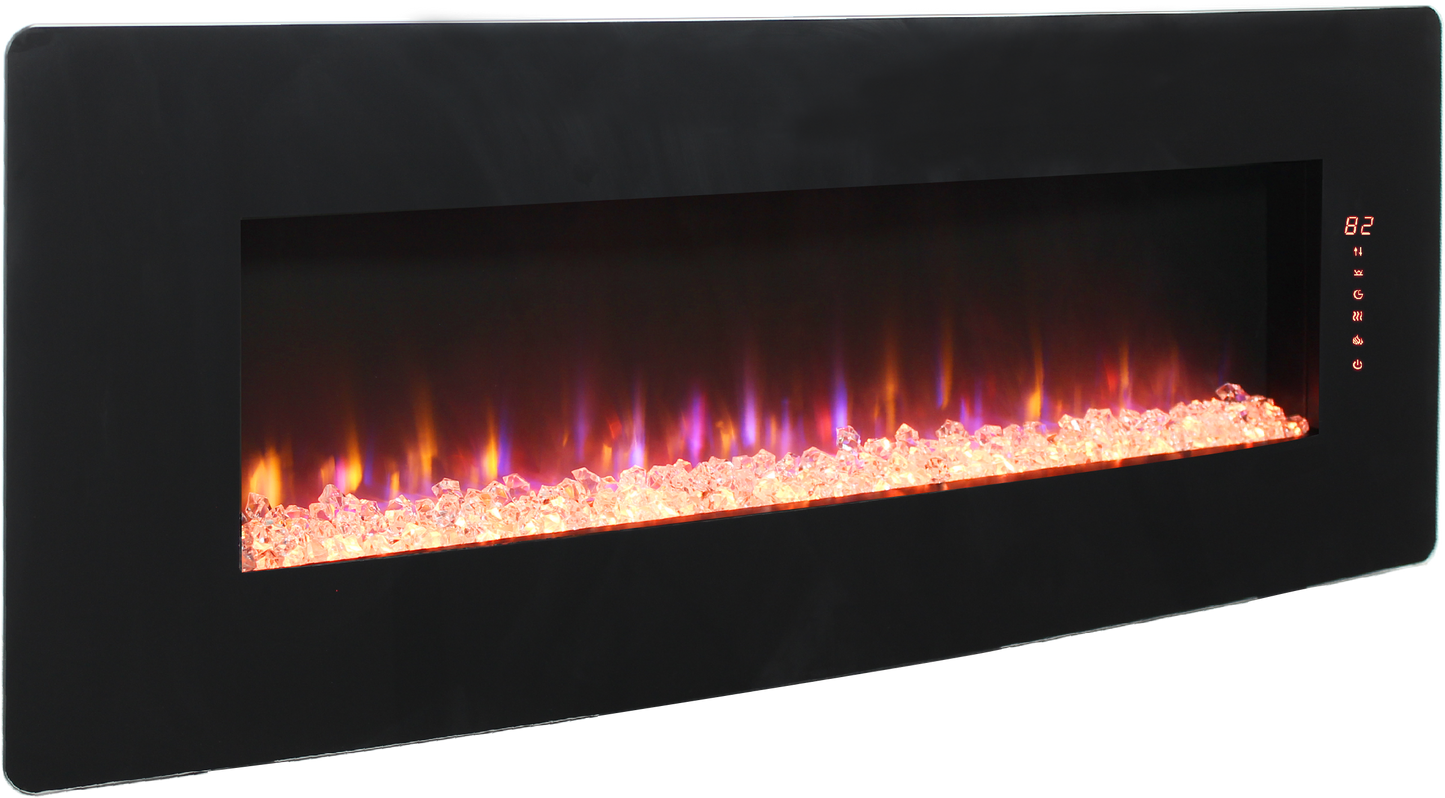 48 inch Curved Front Wall Mounted Electric Fireplace with Remote and Multi Color Flame & Emberbe