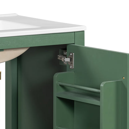 30 Inch Green Bathroom Vanity with Single Sink, Combination Under Counter Sink, Bathroom Storage Cabinet with 2 Doors and a Drawer