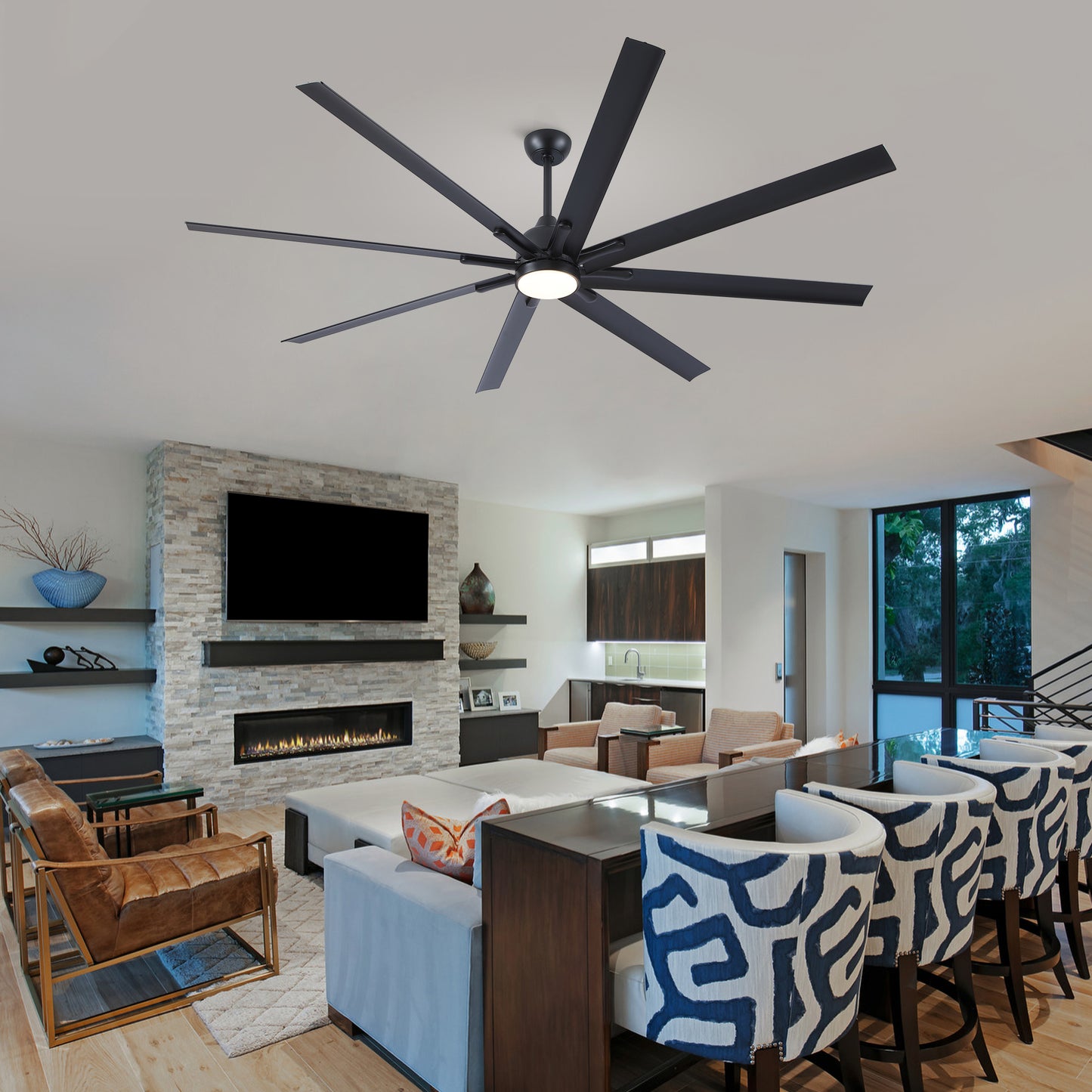 84 in. Super Large Black Ceiling Fan with 8 Blades Included with Remote
