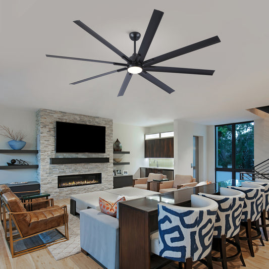 84 in. Super Large Black Ceiling Fan with 8 Blades Included with Remote