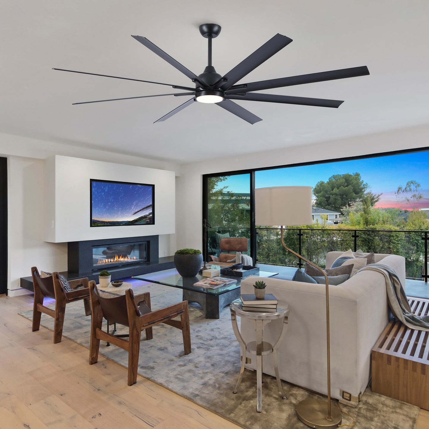 84 in. Super Large Black Ceiling Fan with 8 Blades Included with Remote