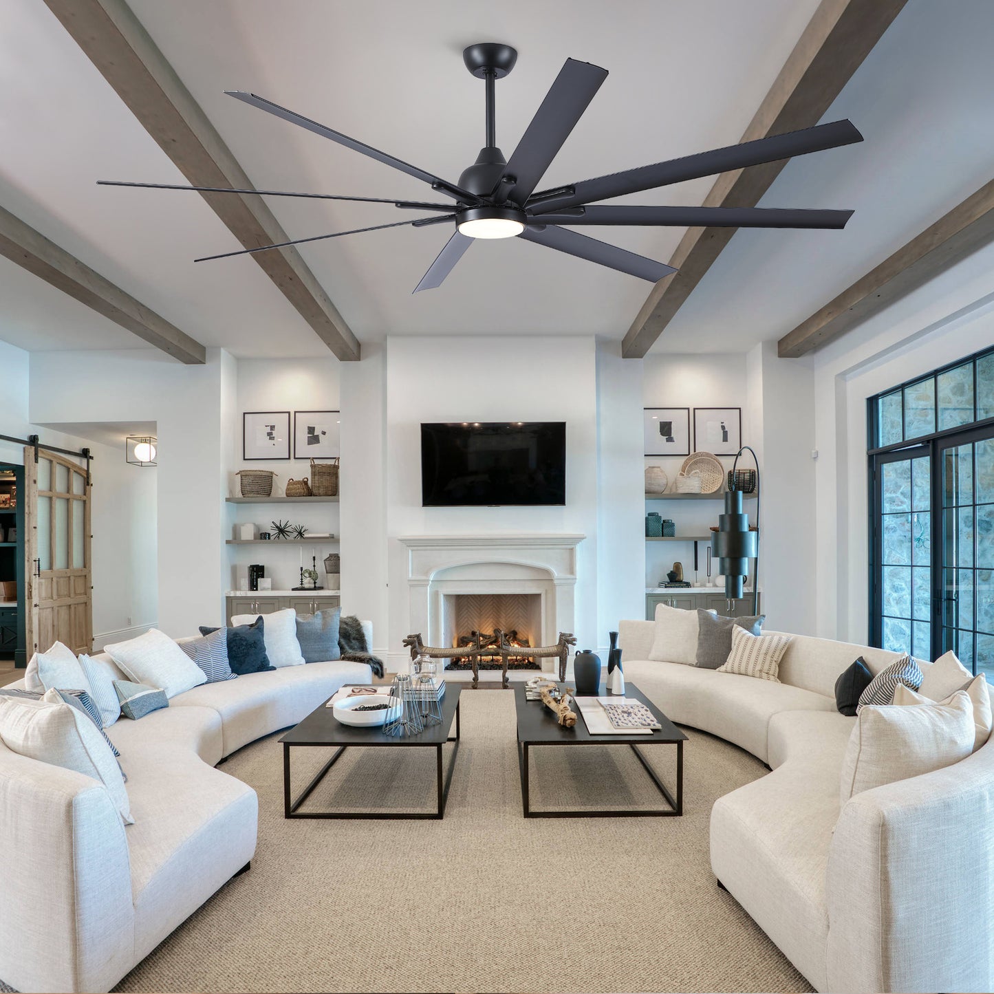 84 in. Super Large Black Ceiling Fan with 8 Blades Included with Remote