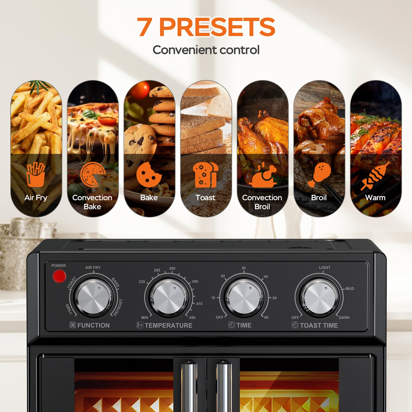 26QT Large capacity French Double-Door Air Fryer Convection Toaster Oven, 1700W, 7 Preset Menus, 7-in-1 Multi-Function for Bake