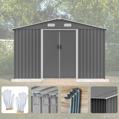 10 ft. W x 8 ft. D Outdoor Metal Storage Shed with Foundation and Lockable Doors for Patio, Backyard, Gray (73.8 sq.ft.)