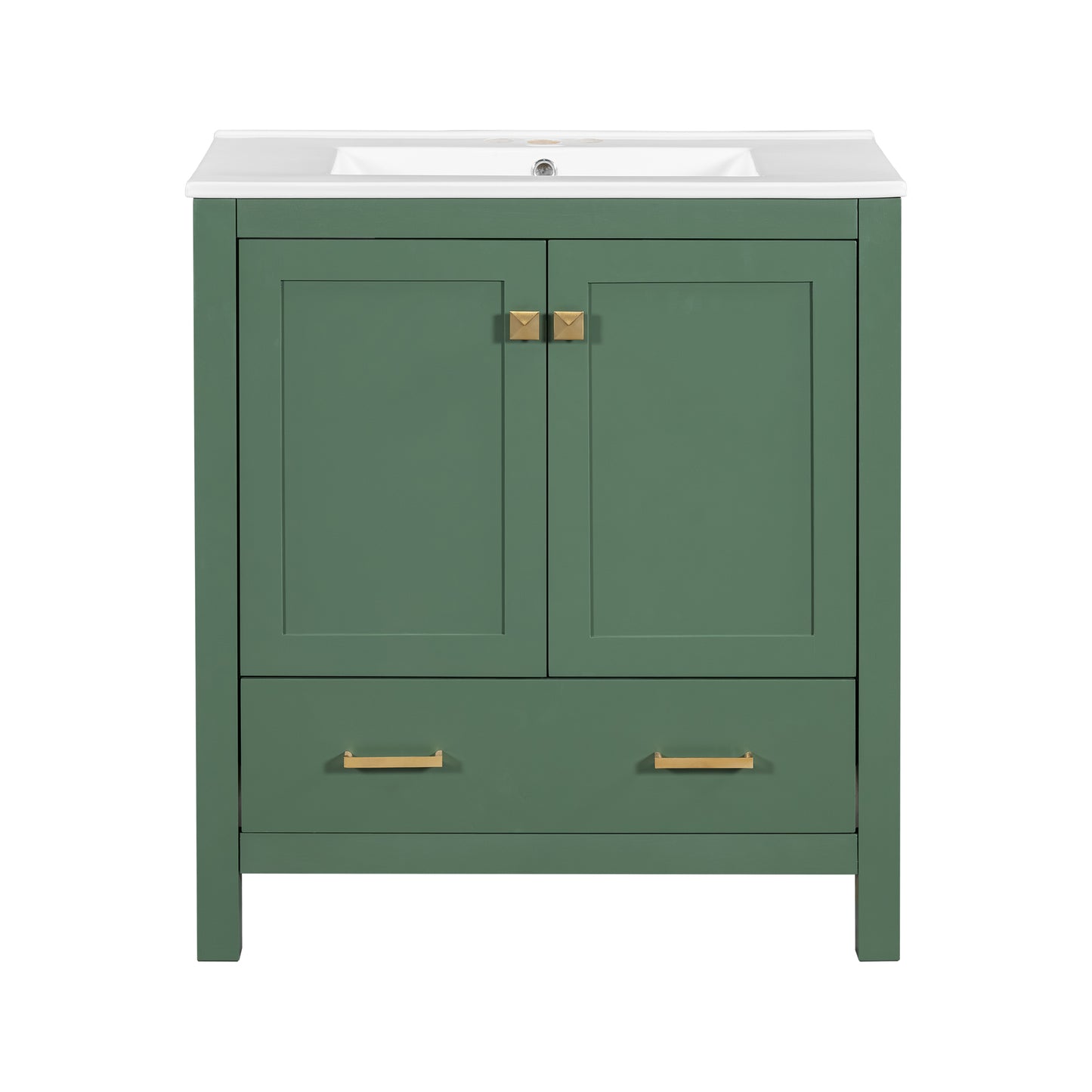 30 Inch Green Bathroom Vanity with Single Sink, Combination Under Counter Sink, Bathroom Storage Cabinet with 2 Doors and a Drawer