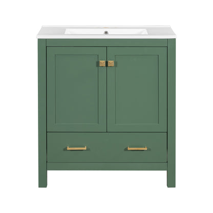 30 Inch Green Bathroom Vanity with Single Sink, Combination Under Counter Sink, Bathroom Storage Cabinet with 2 Doors and a Drawer