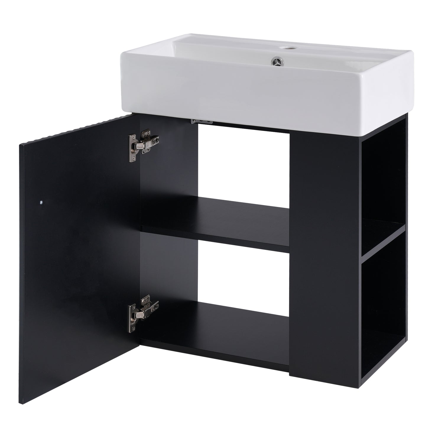 21.6 inch Modern Floating Bathroom Vanity with Ceramic Basin - Perfect for Small Bathrooms, Right side storage