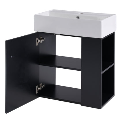 21.6 inch Modern Floating Bathroom Vanity with Ceramic Basin - Perfect for Small Bathrooms, Right side storage