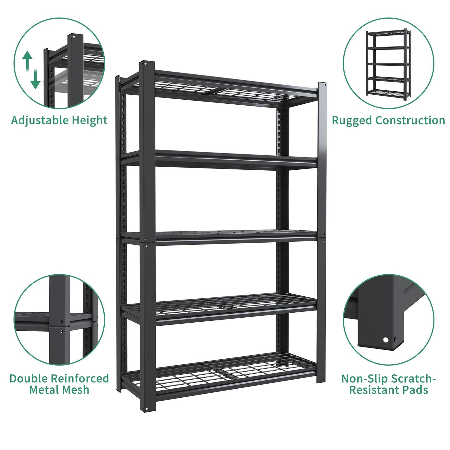 5 -Tier Heavy Duty Black Metal Utility shelving unit with Ventilated Shelves ( 35.5-in W x 15.8-in D x 72-in H )