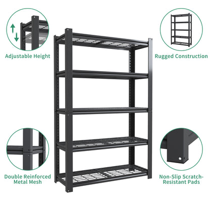 5 -Tier Heavy Duty Black Metal Utility shelving unit with Ventilated Shelves ( 35.5-in W x 15.8-in D x 72-in H )
