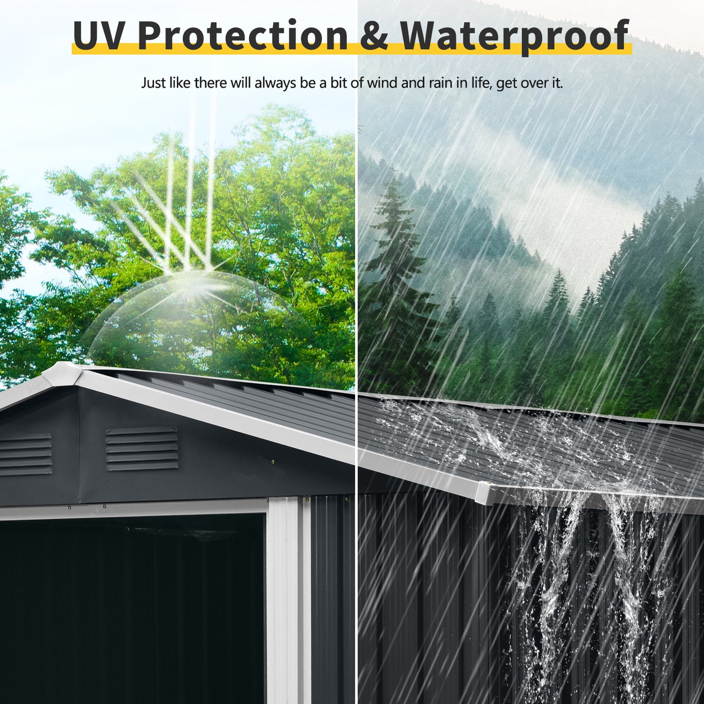 8 ft. x 10 ft. Outdoor Metal Storage Shed Garden Tool Room with Floor Base and Sliding Doors, Black (70 sq. ft. )