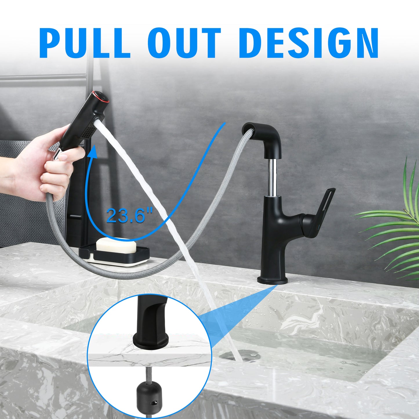 Matte Black Pull-Down Vessel Faucet - Single Hole Bathroom Sink Faucet with Lift Spout & Dual Spray Modes