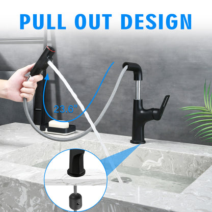 Matte Black Pull-Down Vessel Faucet - Single Hole Bathroom Sink Faucet with Lift Spout & Dual Spray Modes