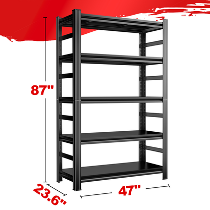 5 -Tier Heavy Duty Black Metal Utility shelving unit with Ventilated Shelves ( 47-in W x 23.6-in D x 87-in H )