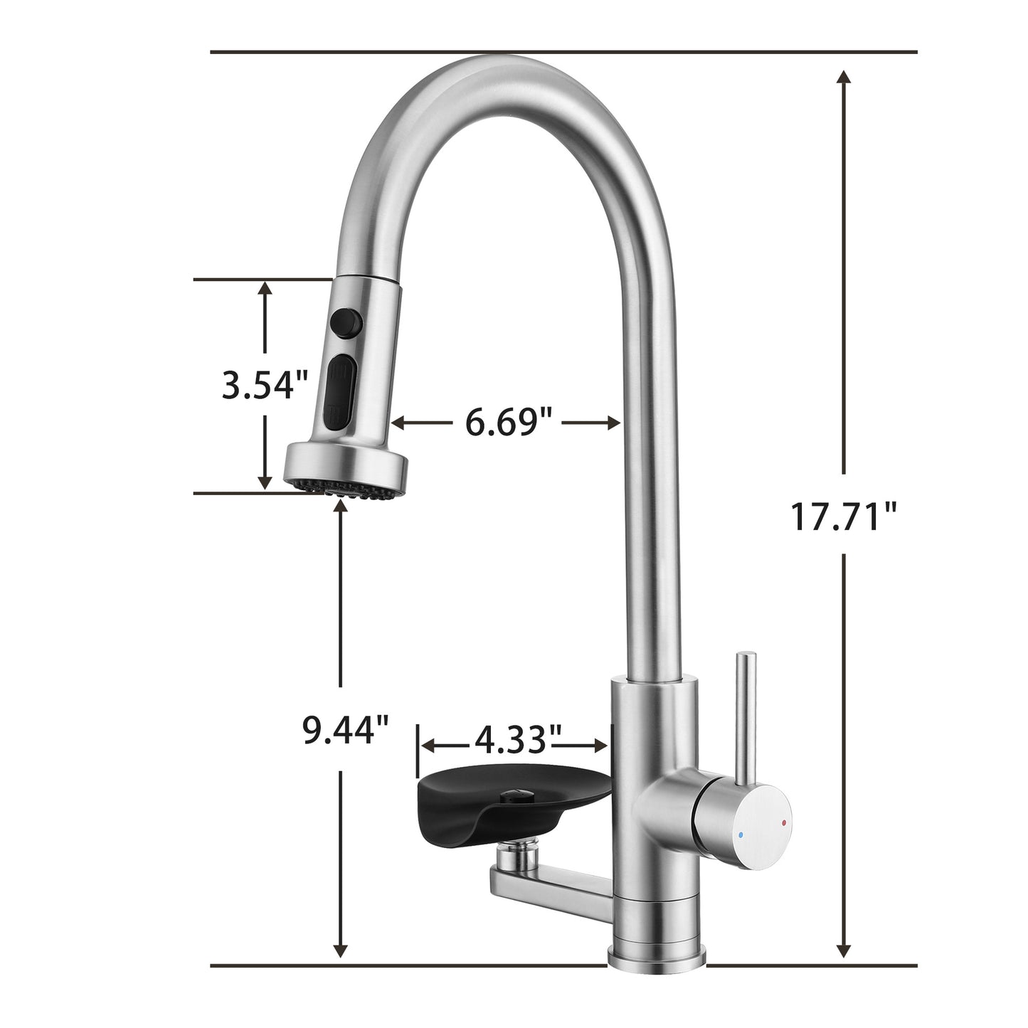 3-in-1 Kitchen Faucet with Press-Type Glass Rinser, High-Arc Pull-Down Sprayer Faucet, 3 Function Spray Mode, Brushed Nickel Finish, for Modern Kitchen Sink