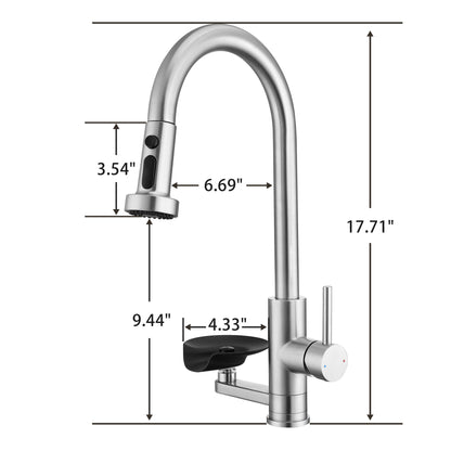 3-in-1 Kitchen Faucet with Press-Type Glass Rinser, High-Arc Pull-Down Sprayer Faucet, 3 Function Spray Mode, Brushed Nickel Finish, for Modern Kitchen Sink