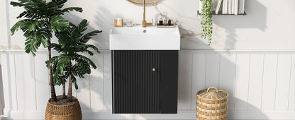 21.6 inch Modern Floating Bathroom Vanity with Ceramic Basin - Perfect for Small Bathrooms, Right side storage