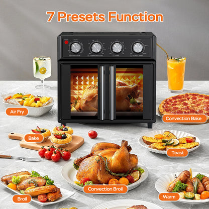 26QT Large capacity French Double-Door Air Fryer Convection Toaster Oven, 1700W, 7 Preset Menus, 7-in-1 Multi-Function for Bake