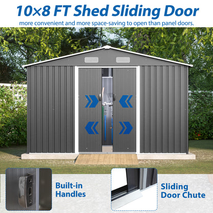 10 ft. W x 8 ft. D Outdoor Metal Storage Shed with Foundation and Lockable Doors for Patio, Backyard, Gray (73.8 sq.ft.)