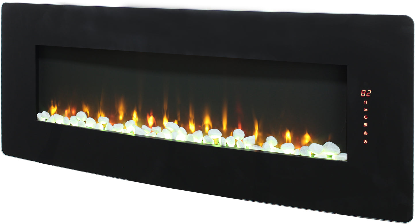 48 inch Curved Front Wall Mounted Electric Fireplace with Remote and Multi Color Flame & Emberbe