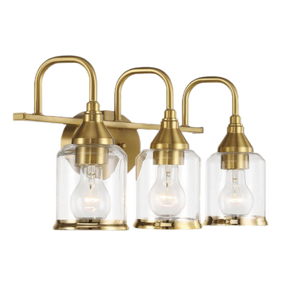 22 in. 3-Light Brushed Gold Vanity Light with Clear Glass Shades