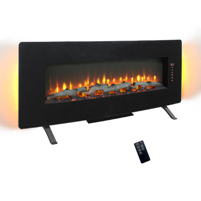 48 inch Curved Front Wall Mounted Electric Fireplace with Remote and Multi Color Flame & Emberbe