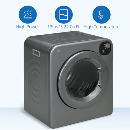 Portable Clothes Dryer, 120V 1300W Compact Laundry Dryer with Intelligent Drying, 3.2 cu.ft Stainless Steel Drum