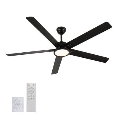 66 in. Downrod Mount Aluminium Blade Ceiling Fan with Light Included with Remote, 6 Speeds Quiet Reversible DC Motor