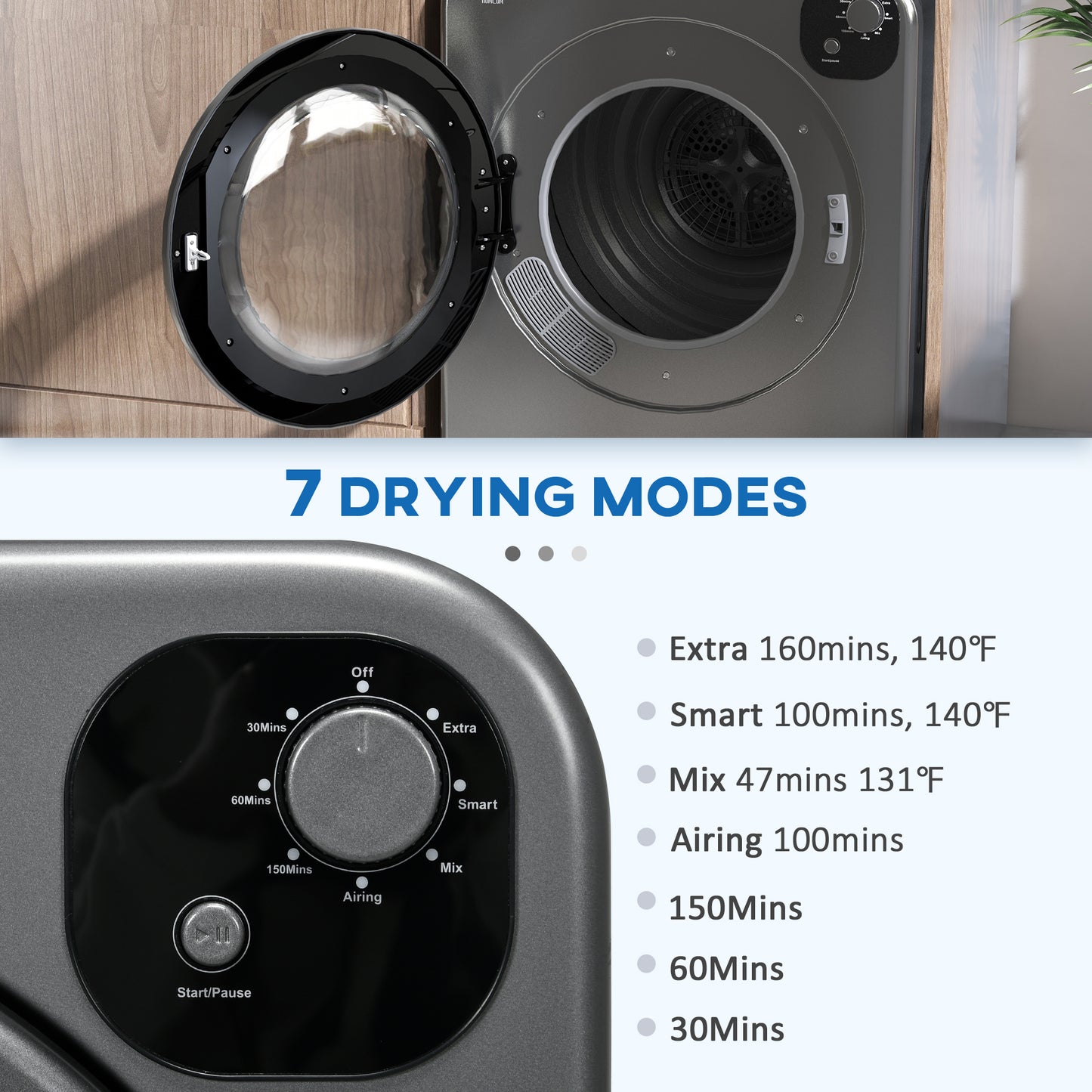 Portable Clothes Dryer, 120V 1300W Compact Laundry Dryer with Intelligent Drying, 3.2 cu.ft Stainless Steel Drum