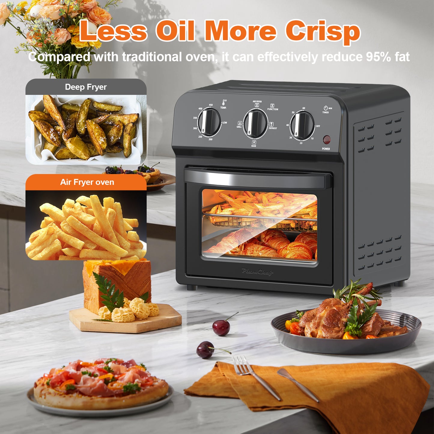 Air Fryer Toaster Oven Combo,13QT,360° Hot Air Circulation for Healthy Oil-Free Cooking