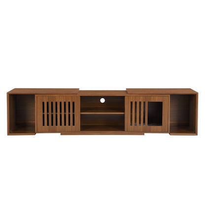 54.3" Extendable TV Stand (up to 100") with Cat House & Litter Box Enclosure – Walnut Wood Entertainment Center, Sliding Doors, Hidden Pet Furniture