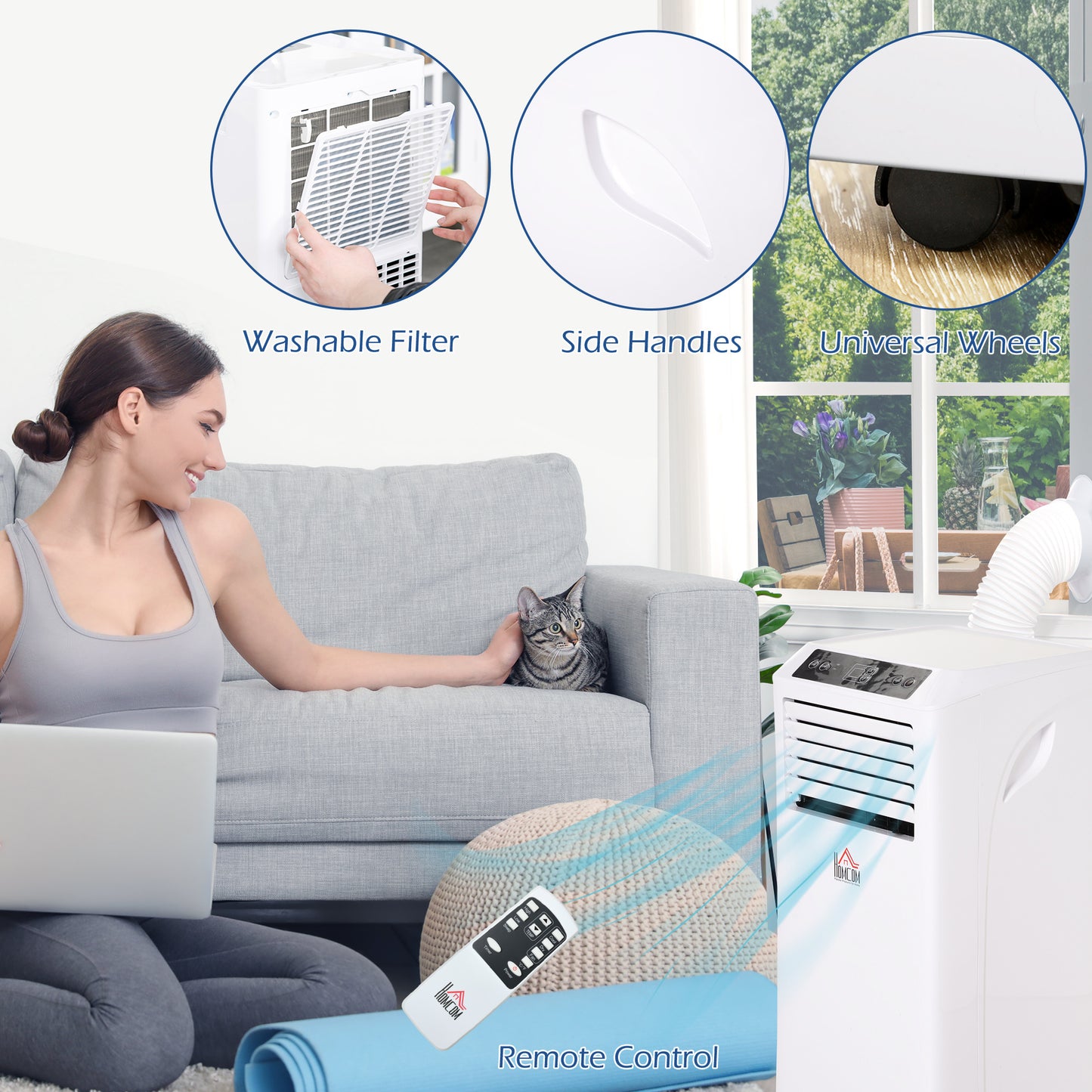 8000 BTU Mobile Portable Air Conditioner with Cooling, Dehumidifier, Ventilating, Remote Control, 24-Hour Timer