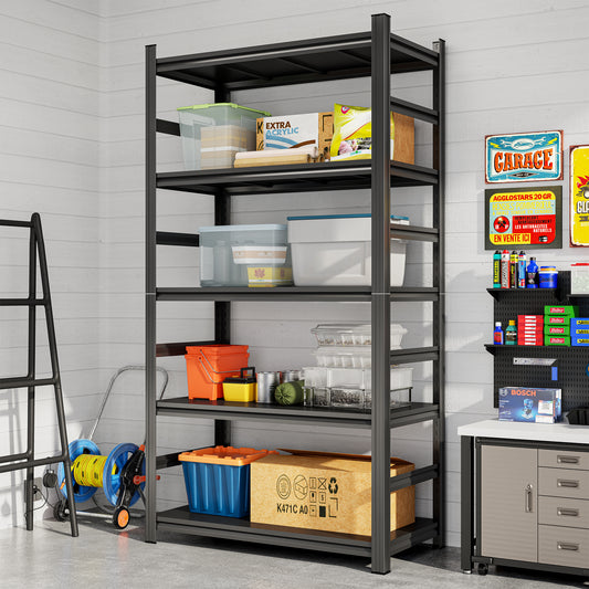 5 -Tier Heavy Duty Black Metal Utility shelving unit with Ventilated Shelves ( 47-in W x 23.6-in D x 87-in H )