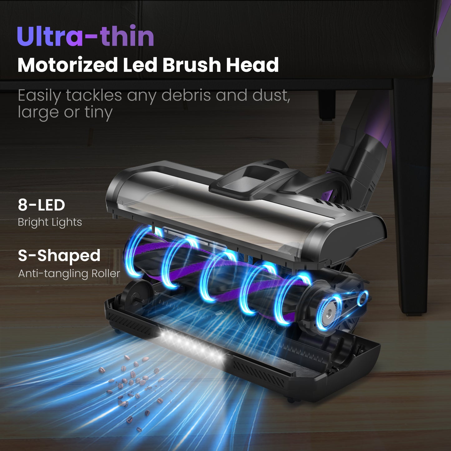 Purple Cordless Vacuum, 30KPa Suction, 350W Motor, 8-in-1 Cleaner
