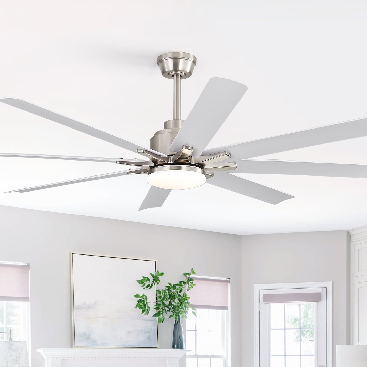 52 in. Downrod Mount Smart Ceiling Fan with Light and 8 Black ABS Blades Included, Voice Remote, 6 Wind Speeds