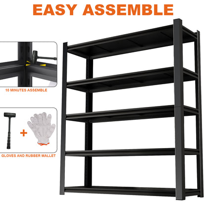 5 -Tier Heavy Duty Black Metal Utility shelving unit with Ventilated Shelves ( 59-in W x 23.62-in D x 72-in H )