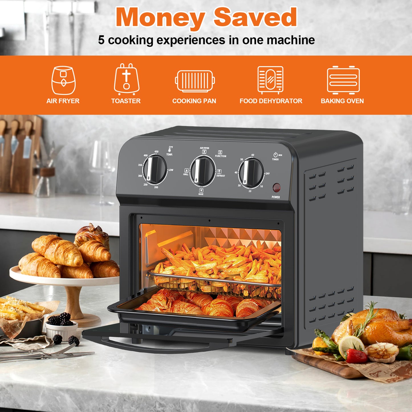 Air Fryer Toaster Oven Combo,13QT,360° Hot Air Circulation for Healthy Oil-Free Cooking