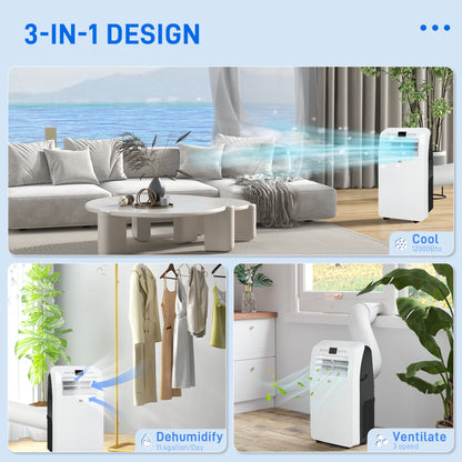 12000 BTU Portable Air Conditioner for Rooms Up to 550 Sq. Ft., 3-in-1 AC Unit with Dehumidifier, Cooling Fan, Remote, 24H Timer