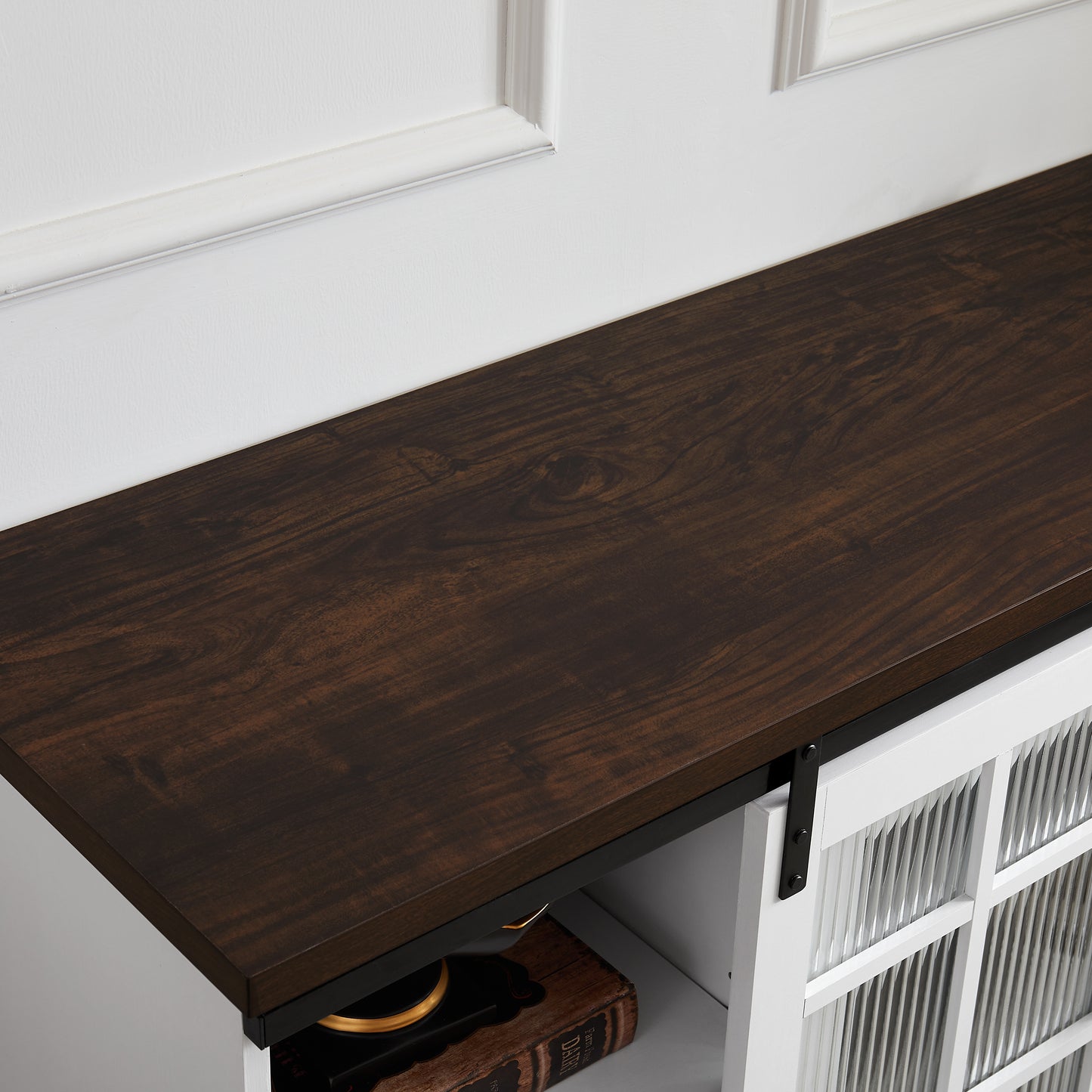 59 inch Multipurpose Sliding Door TV Stand Large Storage Cabinet with 2 Sliding Fluted Glass Doors, TV Up to 65''