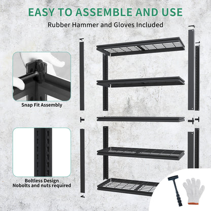 5 -Tier Heavy Duty Black Metal Utility shelving unit with Ventilated Shelves ( 35.5-in W x 15.8-in D x 72-in H )
