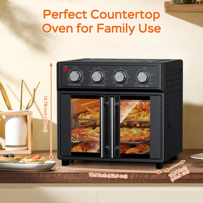 26QT Large capacity French Double-Door Air Fryer Convection Toaster Oven, 1700W, 7 Preset Menus, 7-in-1 Multi-Function for Bake