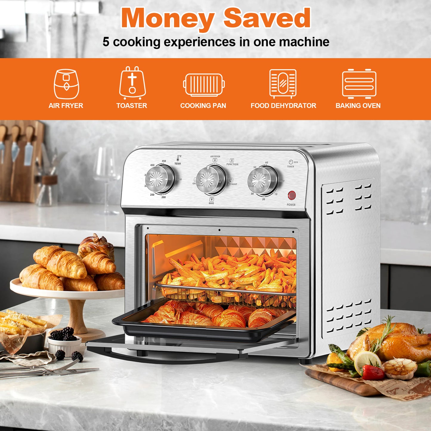 Family Size Air Fryer Toaster Oven Combo,13QT,360° Hot Air Circulation for Healthy Oil-Free Cooking