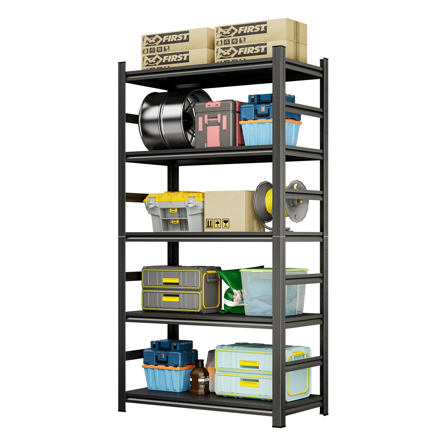 5 -Tier Heavy Duty Black Metal Utility shelving unit with Ventilated Shelves ( 47-in W x 23.6-in D x 87-in H )