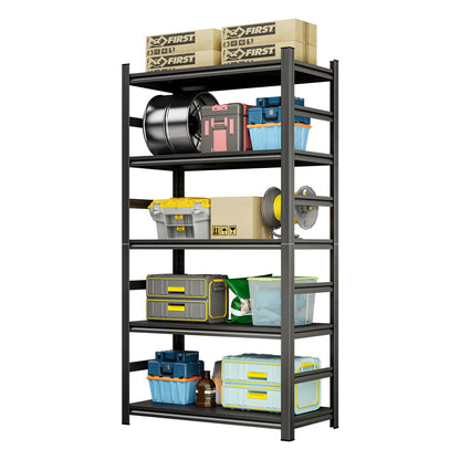 5 -Tier Heavy Duty Black Metal Utility shelving unit with Ventilated Shelves ( 47-in W x 23.6-in D x 87-in H )