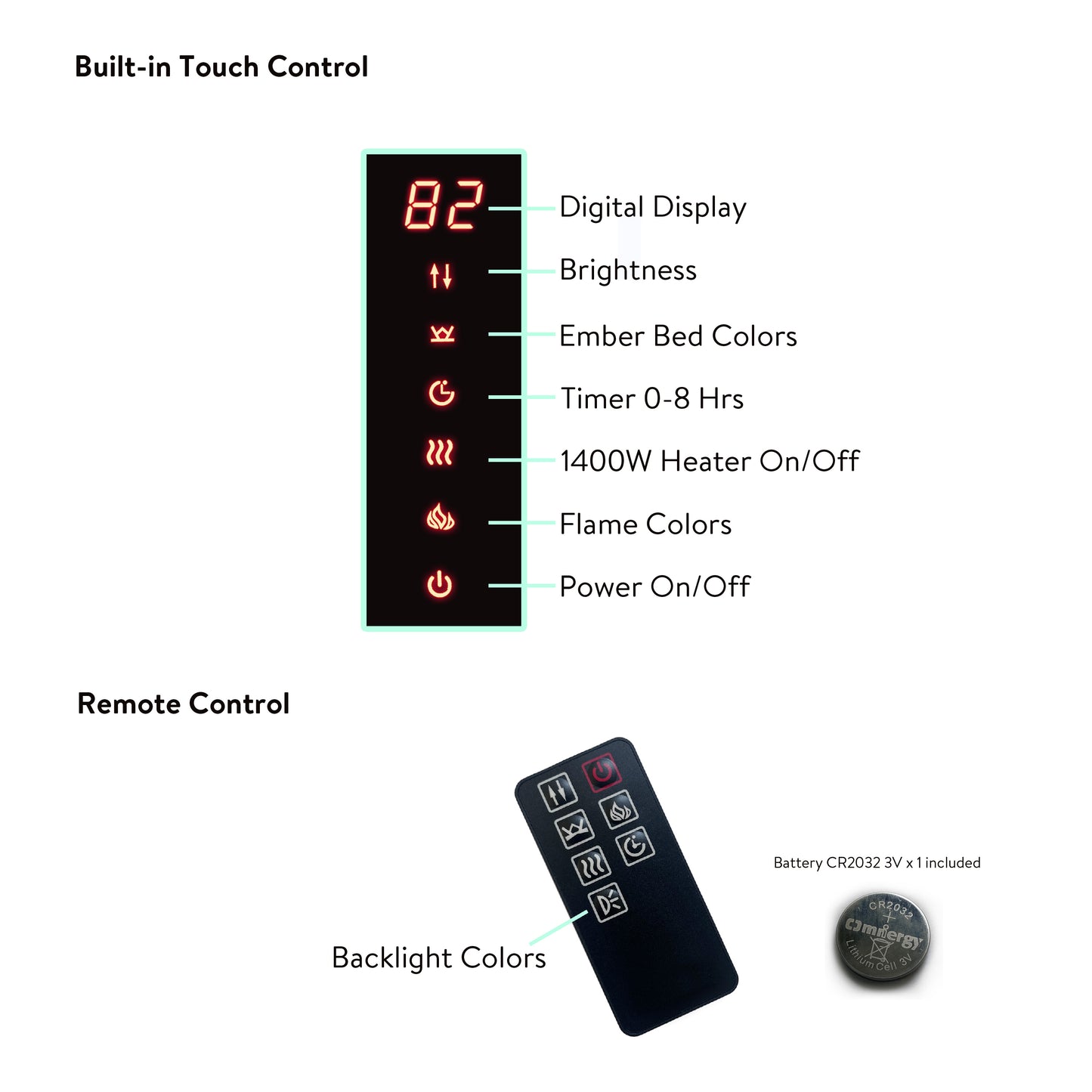 48 inch Curved Front Wall Mounted Electric Fireplace with Remote and Multi Color Flame & Emberbe