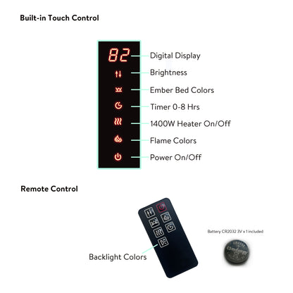 48 inch Curved Front Wall Mounted Electric Fireplace with Remote and Multi Color Flame & Emberbe
