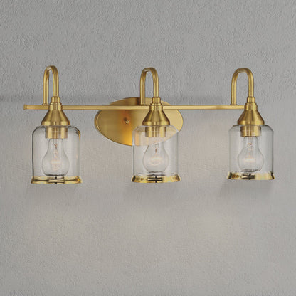 22 in. 3-Light Brushed Gold Vanity Light with Clear Glass Shades